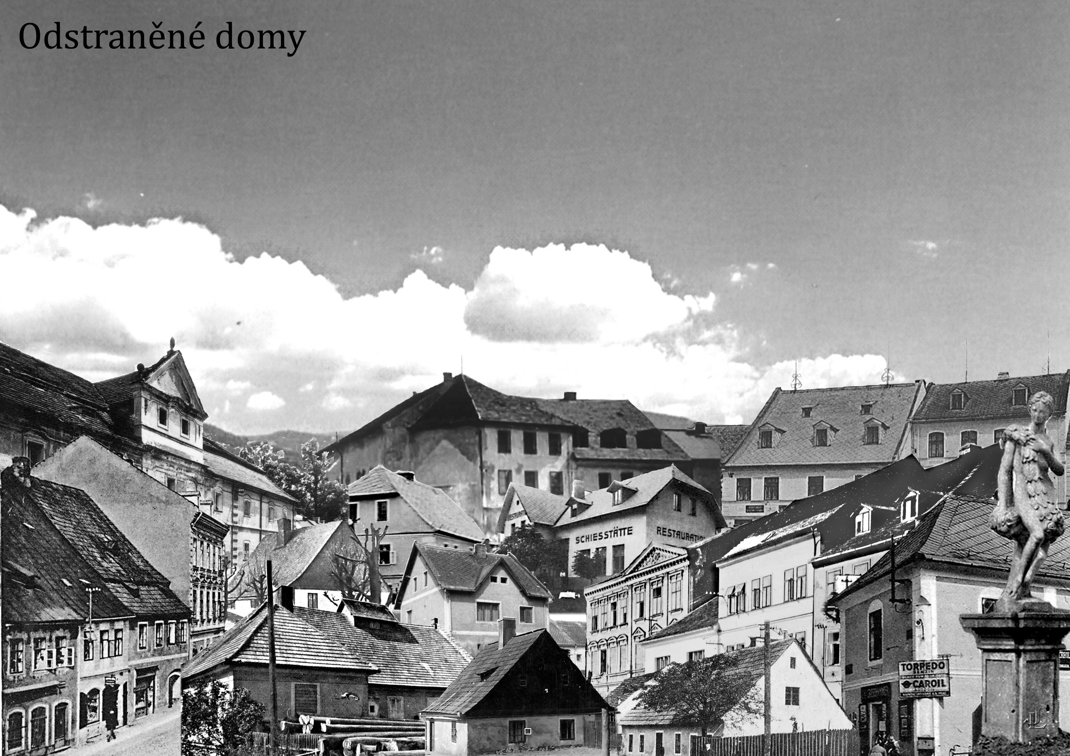 Odstraněné domy a sochy